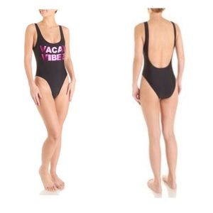 Tini Bikini Vacay Vibes Black/Pink Swim Suit Size Small